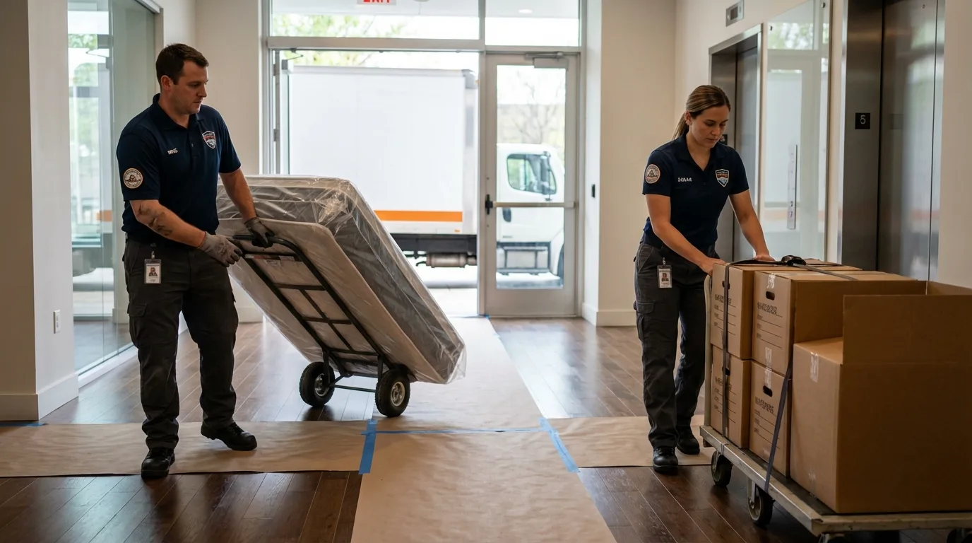 Professional apartment movers loading elevator in Camp Point, IL