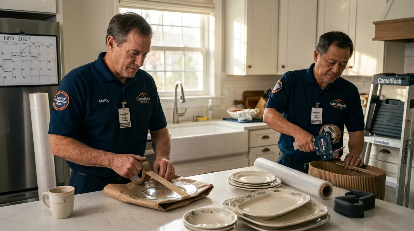 Professional crew packing kitchen dishware in Camp Point, IL